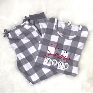 PJ Couture-Gray & White Buffalo Plaid PJ’s-“Up to Snow Good”-NWT-Sz Med.